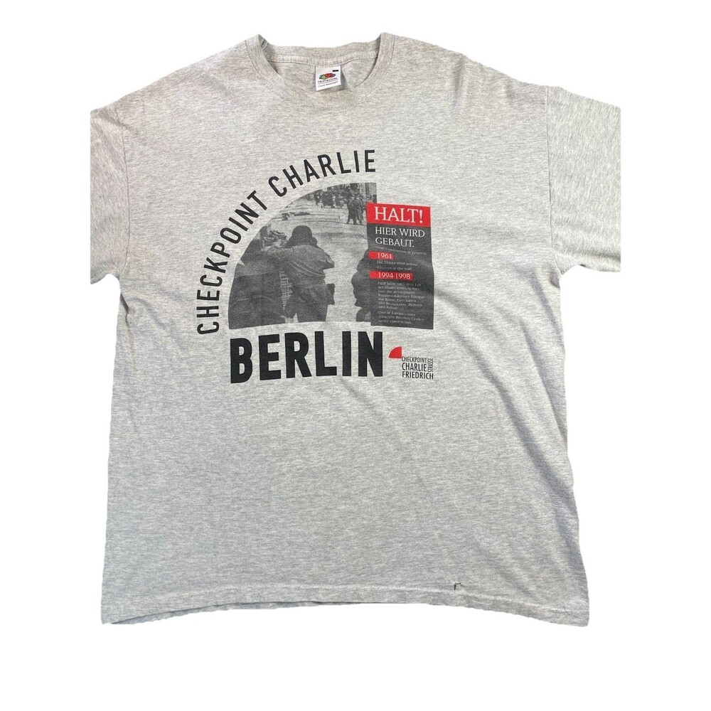 Berlin Checkpoint Charlie Shirt Mens Large Grey 90s Cold War Germany Vtg Lg
